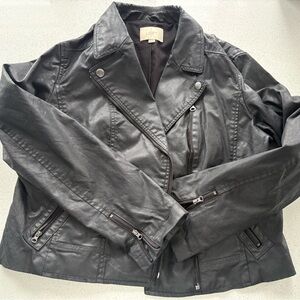 LOFT black faux leather motto Jacket
